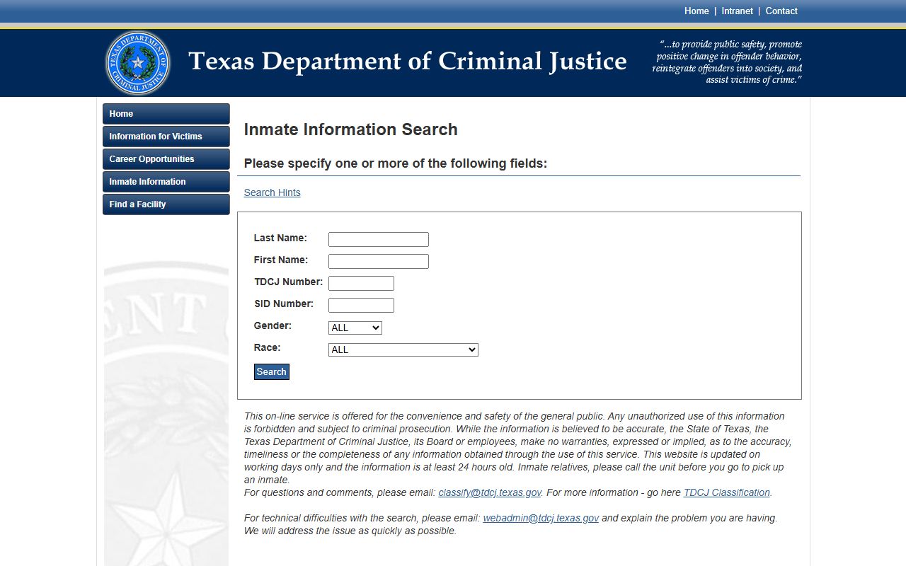 Upshur County inmate population TDCJ sentenced inmate search page