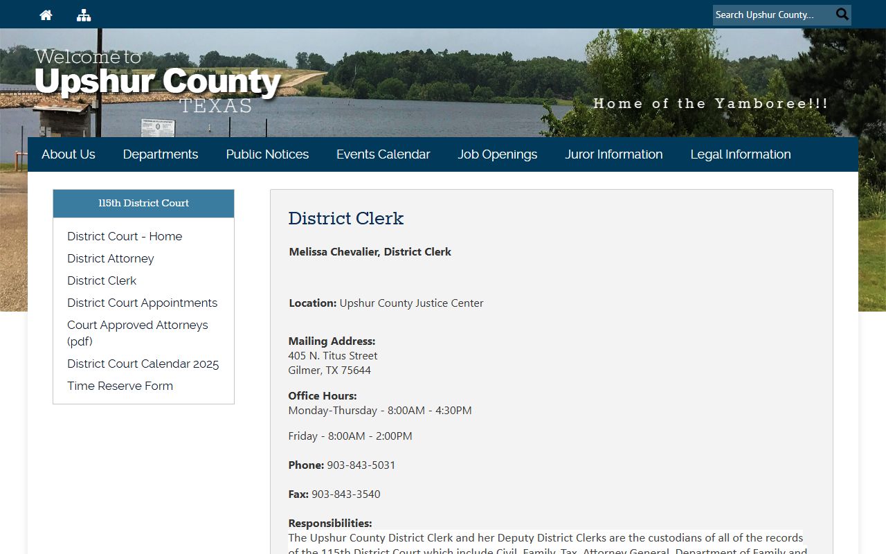 Upshur County court records District Clerk felony criminal records page